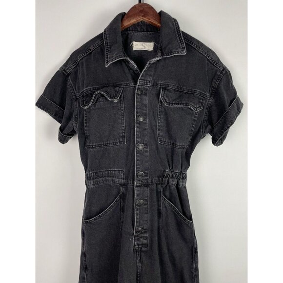 Free People We The Free Marci Washed Black Denim Cotton Coverall Jumpsuit Size S - Picture 3 of 11